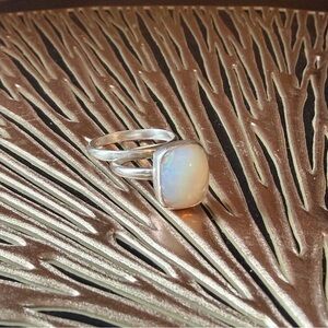 Elegant Silver Opal Ring Set